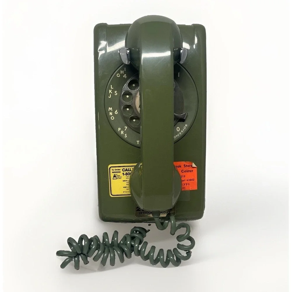 Vintage 1965 Western Electric 554 Rotary Wall Phone Olive Green 172C Mounting